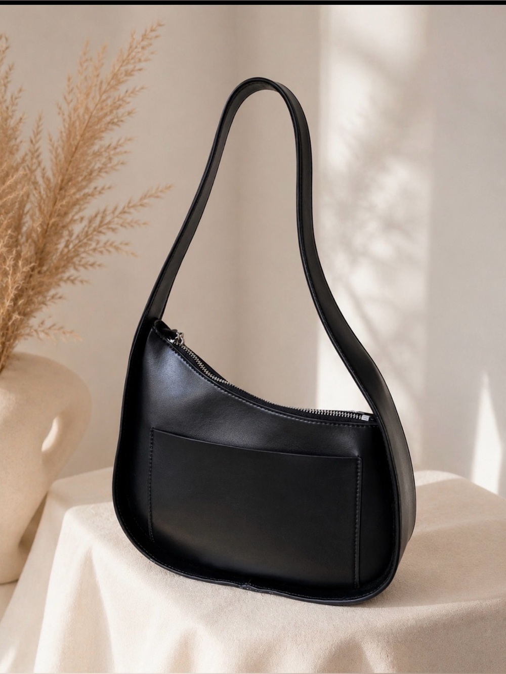 House of Harlow 1960 Black Crescent Baguette Shoulder Bag Minimalist